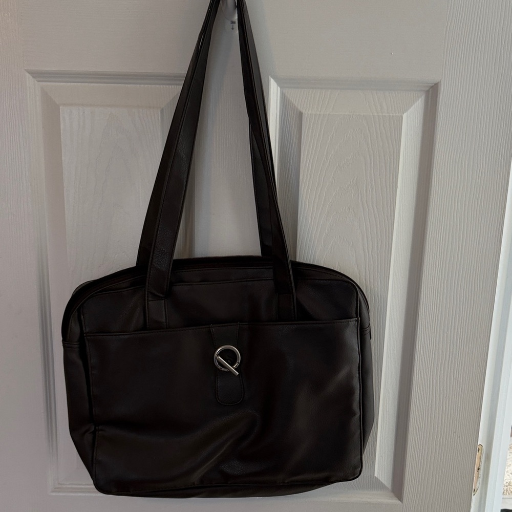 Kenneth Cole Unlisted Chocolate Brown Faux Leather Work Bag Toggle